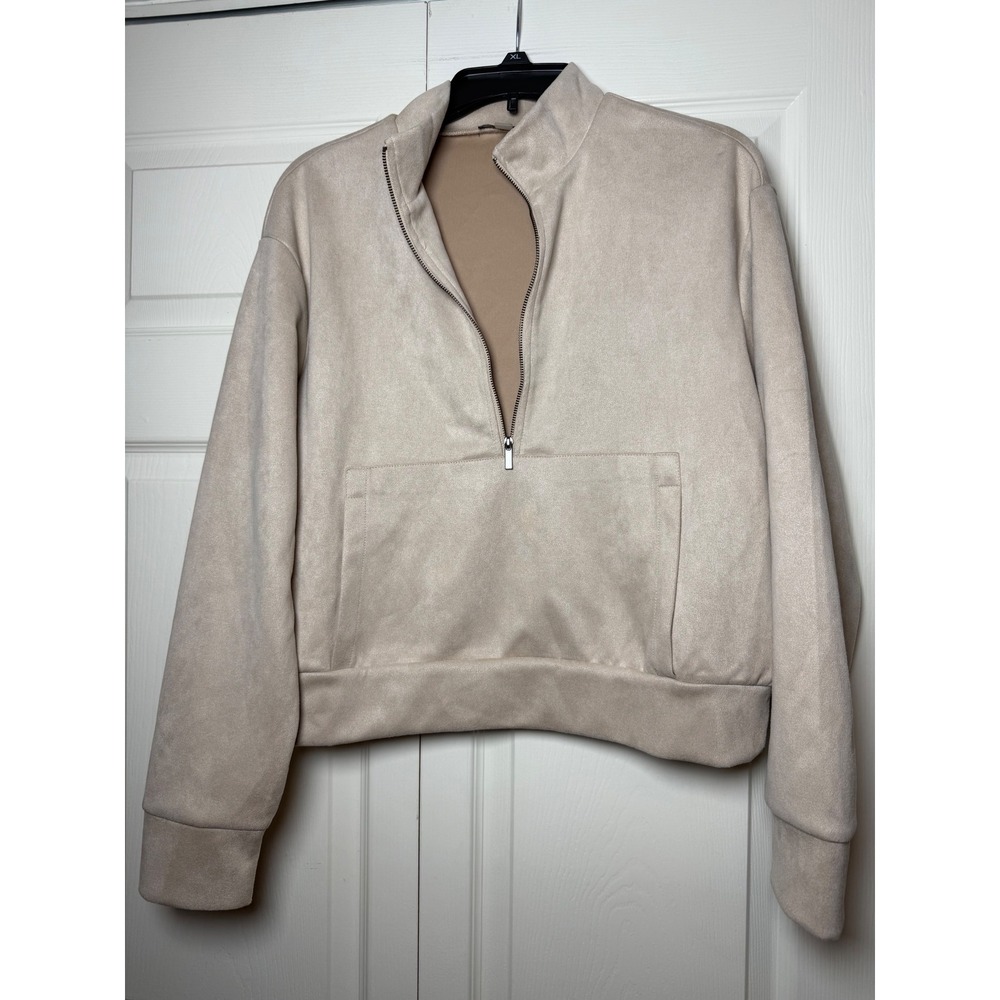 Tahari‎ Women's Faux Suede Zip Pullover Tan
